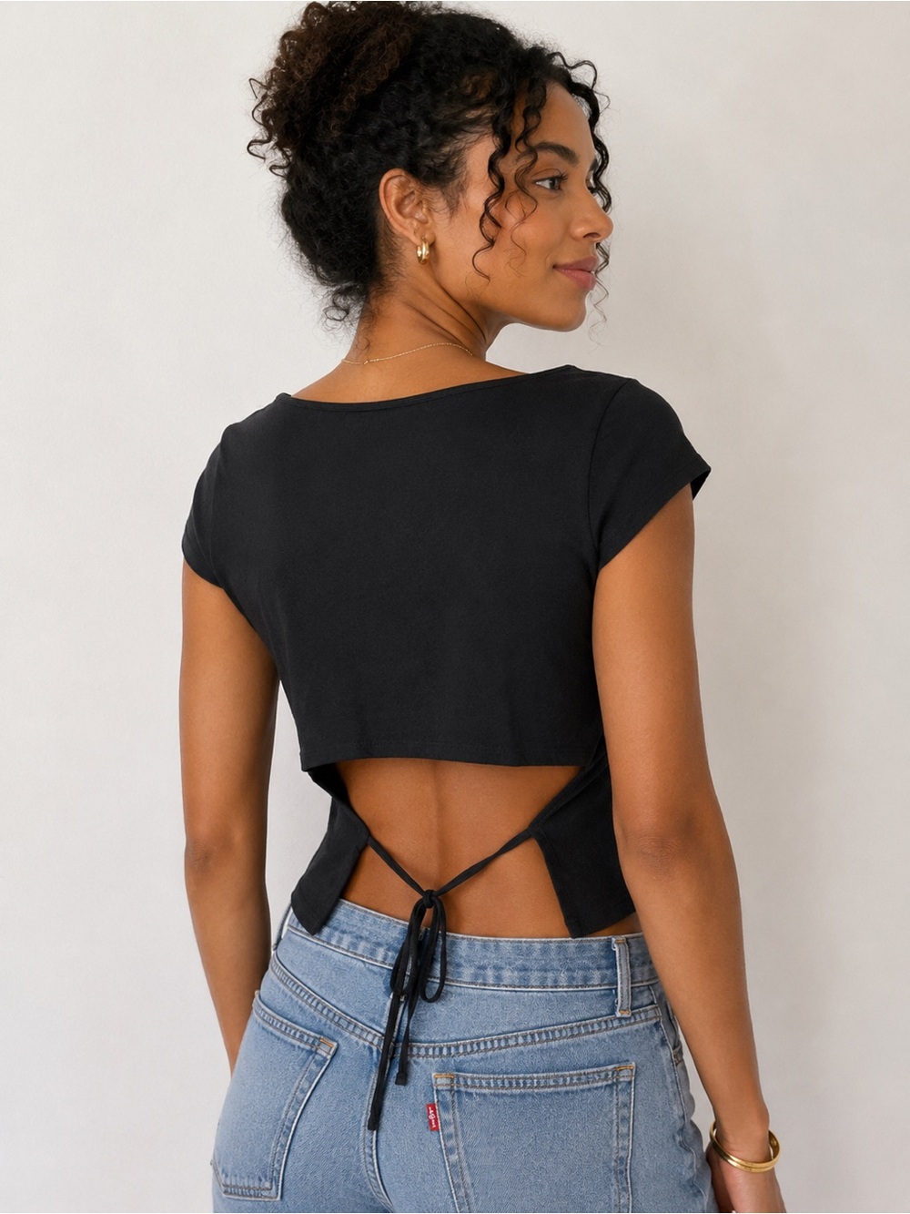 Garage Open Back Tie Crop Top | NWT | Black | Size Large